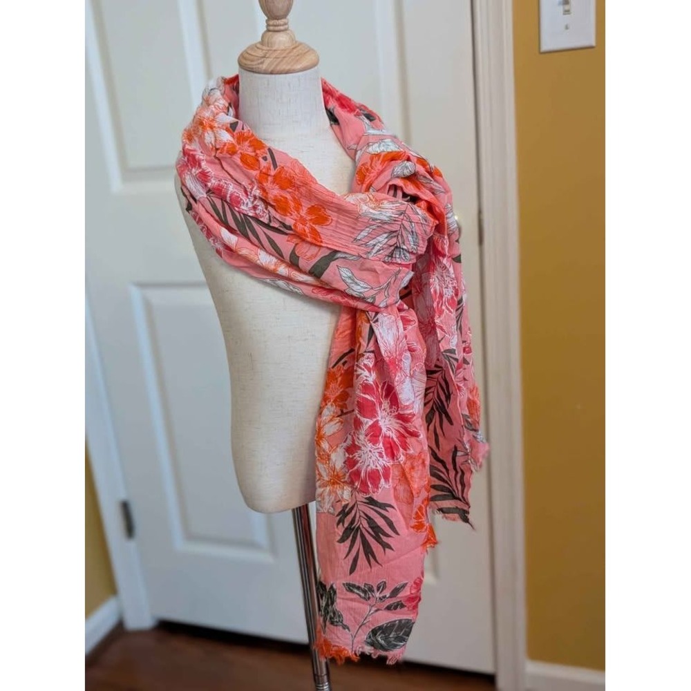 Coral Floral Scarf Wrap Shawl Lightweight Oversized Spring‎ Summer 70 x 26